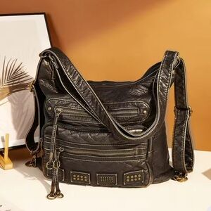 Chic Motorcycle Rock Punk Studded Shoulder Convertible to Back Pack Bag